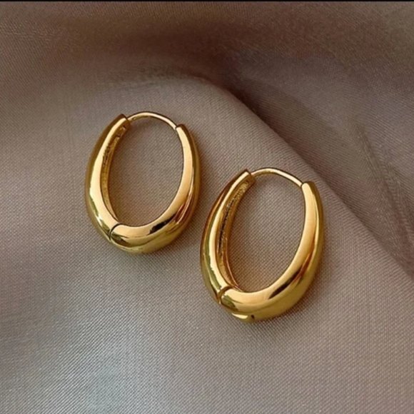COPY - Zara minimalist oval hoop gold color earrings - Picture 1 of 3
